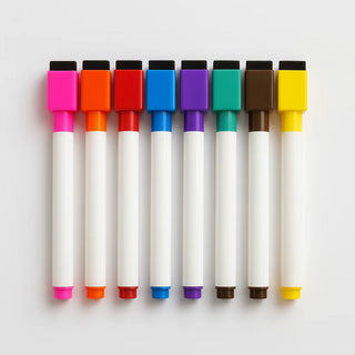 Magnetiniai kreidiniai markeriai su trintuku – 6 spalvų rinkinys (rašomi + lengvai nuvalomi)