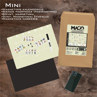 MAGO šeimos planavimo kalendorius – magnetinis mėnesio planuotojas ant sienos (rašomas, daugkartinis)