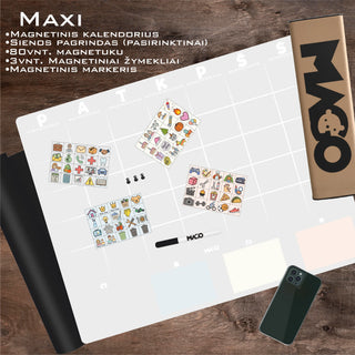 MAGO šeimos planavimo kalendorius – magnetinis mėnesio planuotojas ant sienos (rašomas, daugkartinis)